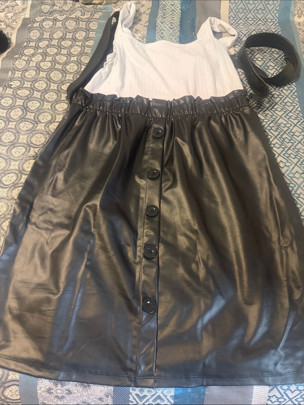 Black Faux Leather Button-Front Skirt